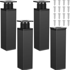 4x Nóżki Meblowe Regulowane 15cm Czarne Aluminium Prostokątne DIY