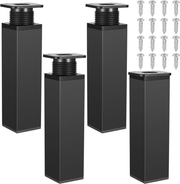 4x Nóżki Meblowe Regulowane 15cm Czarne Aluminium Prostokątne DIY 4x Nóżki Meblowe Regulowane 15cm Czarne Aluminium Prostokątne DIY