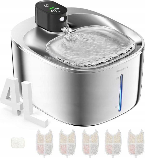 Fontanna dla Kota Psa APETDOLA Ze Stali Nierdzewnej Bezprzewodowa 4000 ml Fontanna dla Kota Psa APETDOLA Ze Stali Nierdzewnej Bezprzewodowa 4000 ml